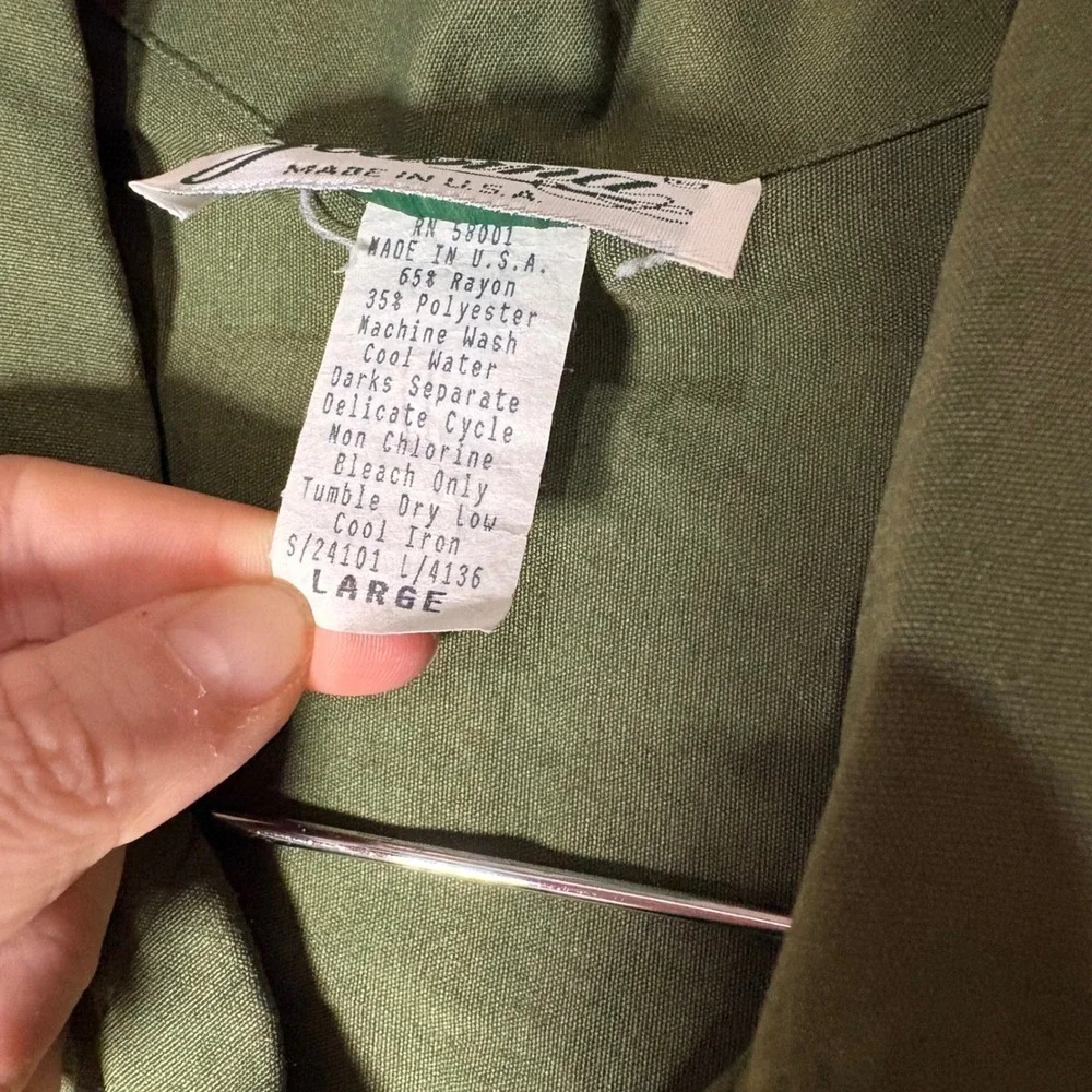 Vintage Joanna Olive Green Button Down Shirt Short Sleeve Shoulder Pads Large - Picture 5 of 7